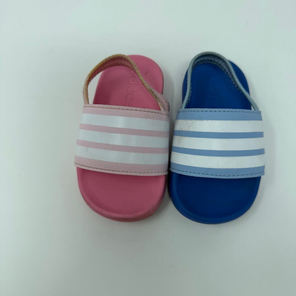 adidas Kids Pink & Blue Striped Sandals Size 5K
